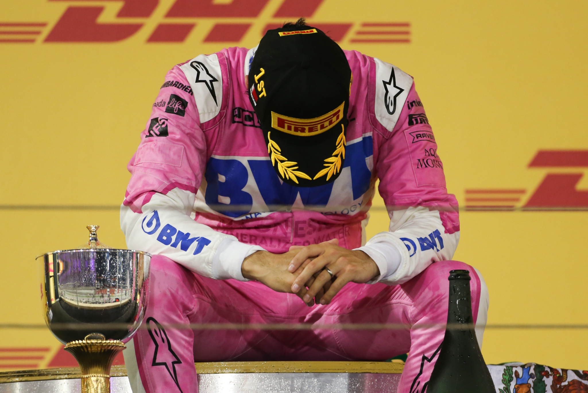 Race winner Sergio Perez (MEX) Racing Point F1 Team celebrates on the