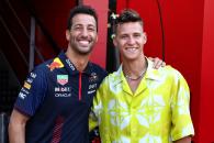 (L to R): Daniel Ricciardo (AUS) Red Bull Racing Reserve and Third Driver with Fabio Quartararo (FRA) MotoGP Motorcycle