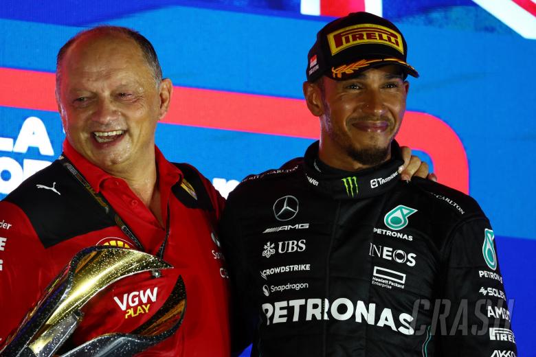 (L to R): Frederic Vasseur (FRA) Ferrari Team Principal and Lewis Hamilton (GBR) Mercedes AMG F1 on the grid. Formula 1