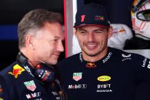Max Verstappen (NLD) Red Bull Racing (Centre) with Christian Horner (GBR) Red Bull Racing Team Principal (Left). Formula 1