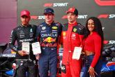 Sprint top three in parc ferme (L to R): Lewis Hamilton (GBR) Mercedes AMG F1, second; Max Verstappen (NLD) Red Bull Racing,