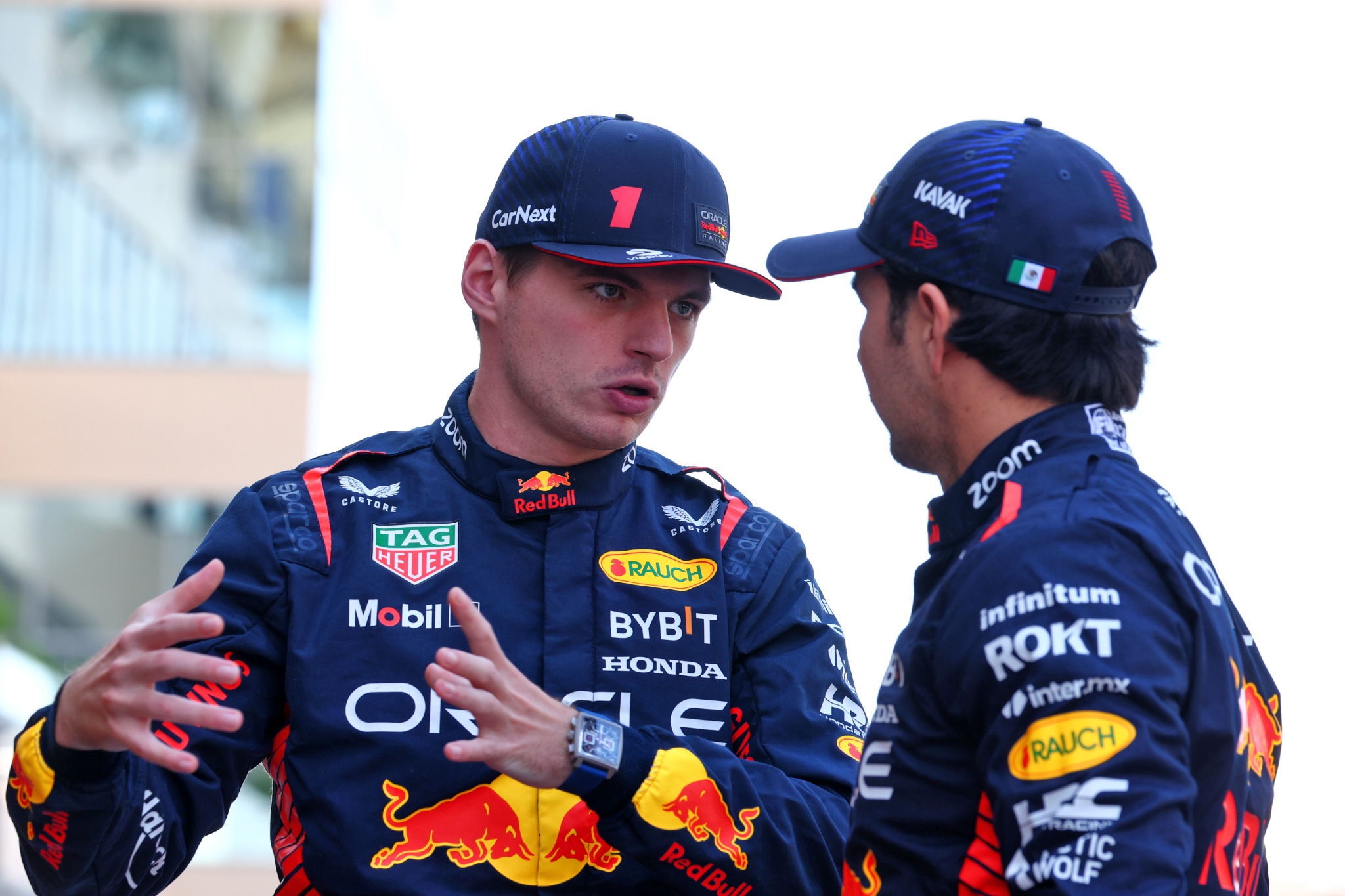 (L to R): Max Verstappen (NLD) Red Bull Racing and Sergio Perez (MEX) Red Bull Racing at a team photograph. Formula 1