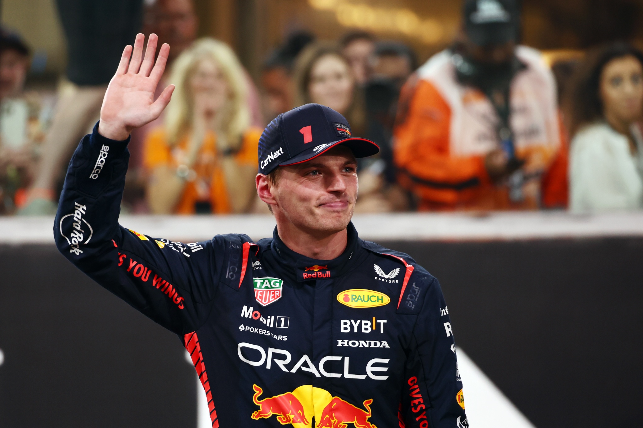 Race winner Max Verstappen (NLD) Red Bull Racing celebrates in parc ferme. Formula 1 World Championship, Rd 23, Abu Dhabi
